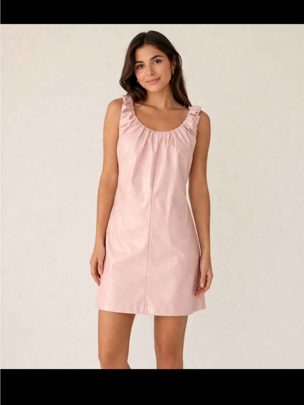 Ruffle-Trim Scoop Neck Slip Dress in Soft Pink